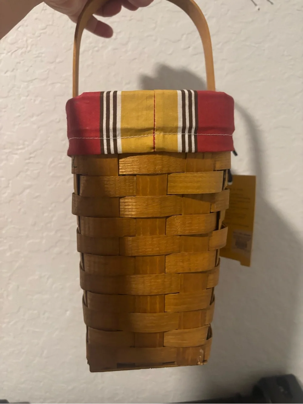 Williams Sonoma Yellow and Red Striped Lined Wood Wine Tote vintage y2k